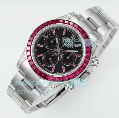 Top Replica PPM Rolex Cosmo Daytona Ruby Black Dial 904L Limited Edition Watch 